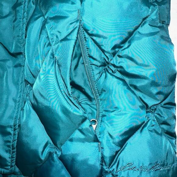 EUC Women’s XS Eddie Bauer Dk Teal Premium Quality Goose Down Puffer Vest Jacket - Picture 6 of 10